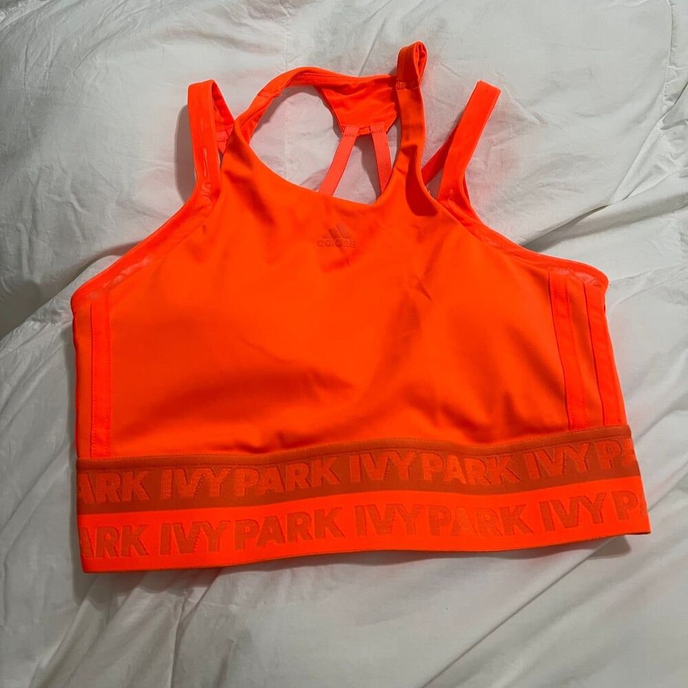 Adidas x Ivy Park Halter Bra Womens Size Small Solar Orange Beyonce Sporty Gym